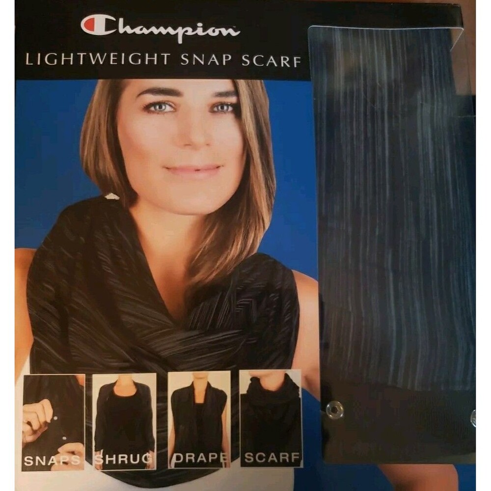 Champion Women's Lightweight Snap Scarf - Black/gray Fabric Wicks Away Moisture